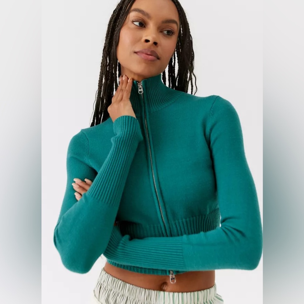 NWT Urban Outfitters Everleigh Zip cardigan Sweater Teal Medium